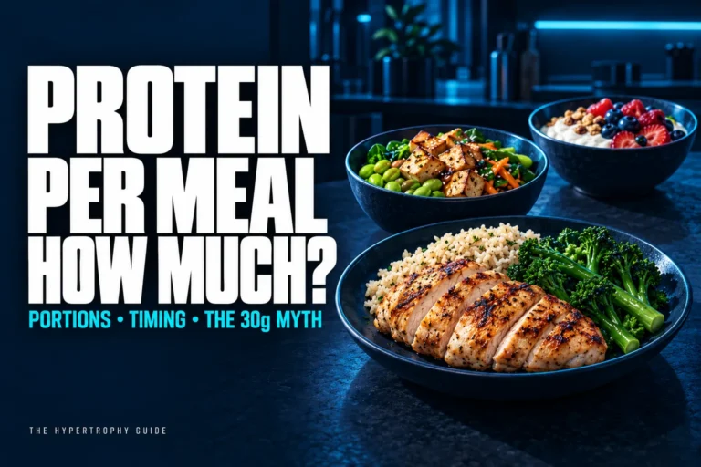Protein-rich meals with chicken, rice and vegetables, tofu and edamame, and skyr with berries.