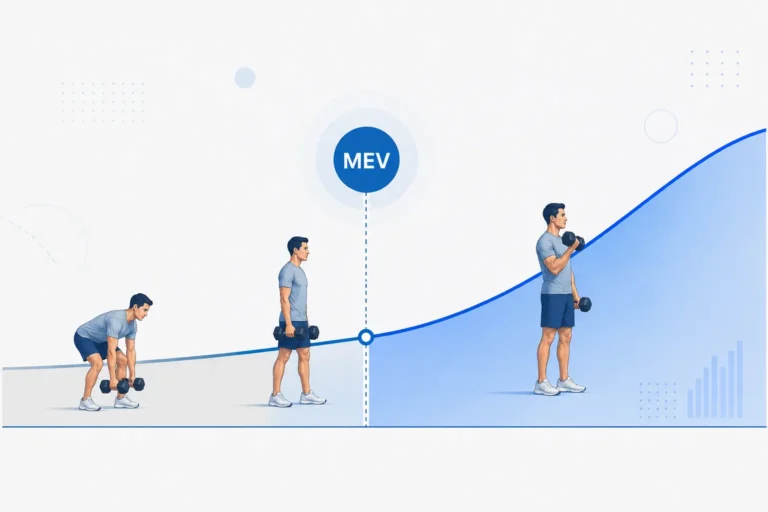 Minimum effective volume threshold showing when weekly resistance training volume becomes sufficient for muscle growth.