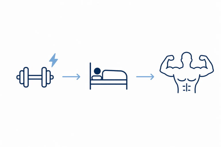 what causes muscle growth diagram showing training stimulus recovery and muscle growth