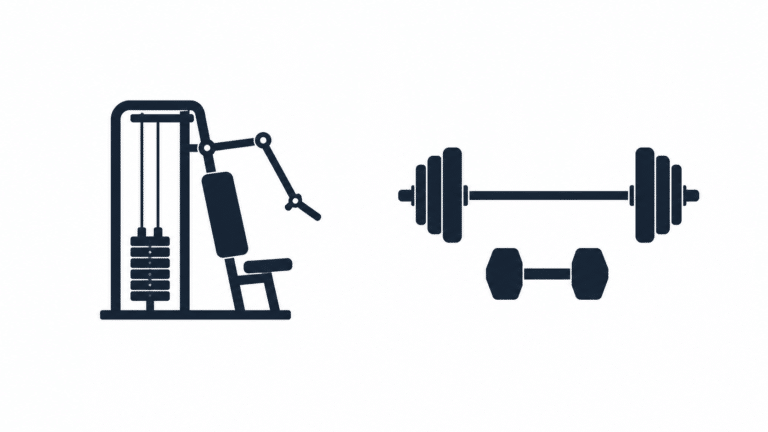 Minimal thumbnail showing a machine and free weights for hypertrophy.