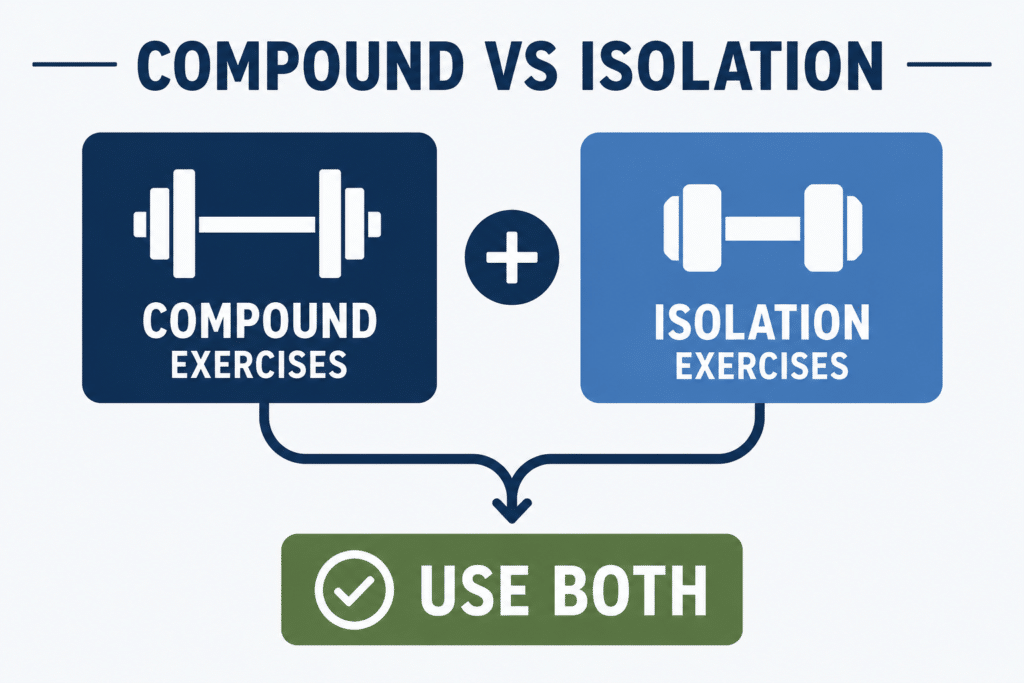 Compound and isolation exercises for hypertrophy.