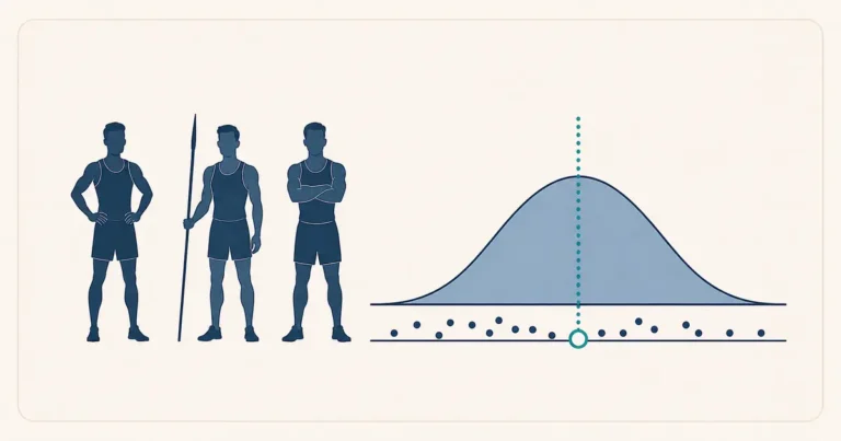 Three athletic male figures beside an FFMI distribution showing 25 as a reference line rather than a hard limit.