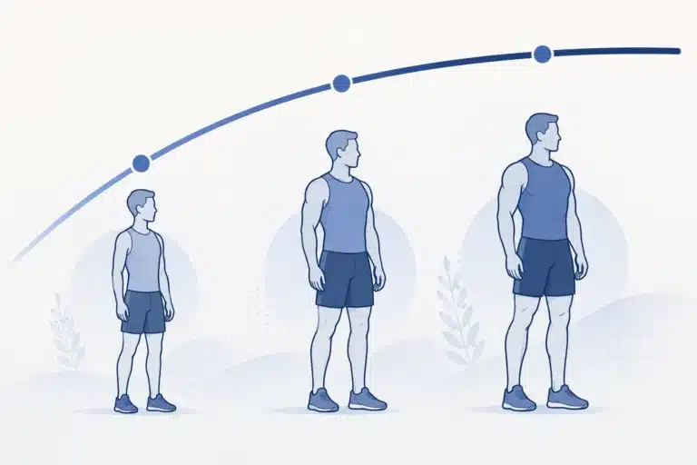 A visual timeline showing that muscle gain is generally faster for beginners and slower for advanced natural lifters