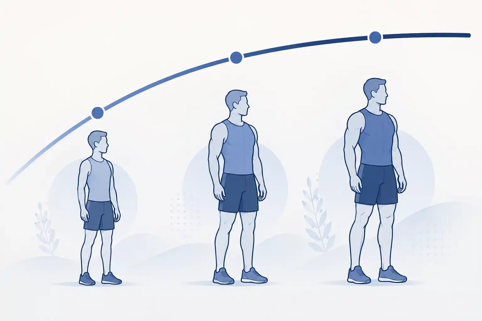 A visual timeline showing that muscle gain is generally faster for beginners and slower for advanced natural lifters