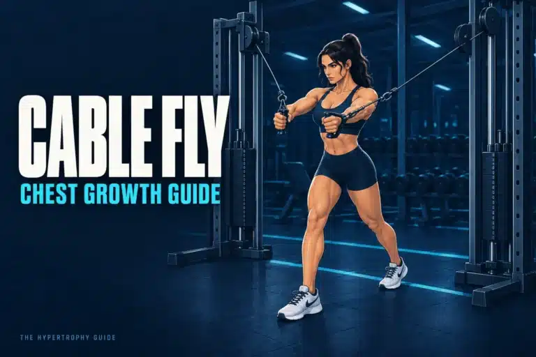 Lifter performing a standing cable fly with handles moving in a wide arc