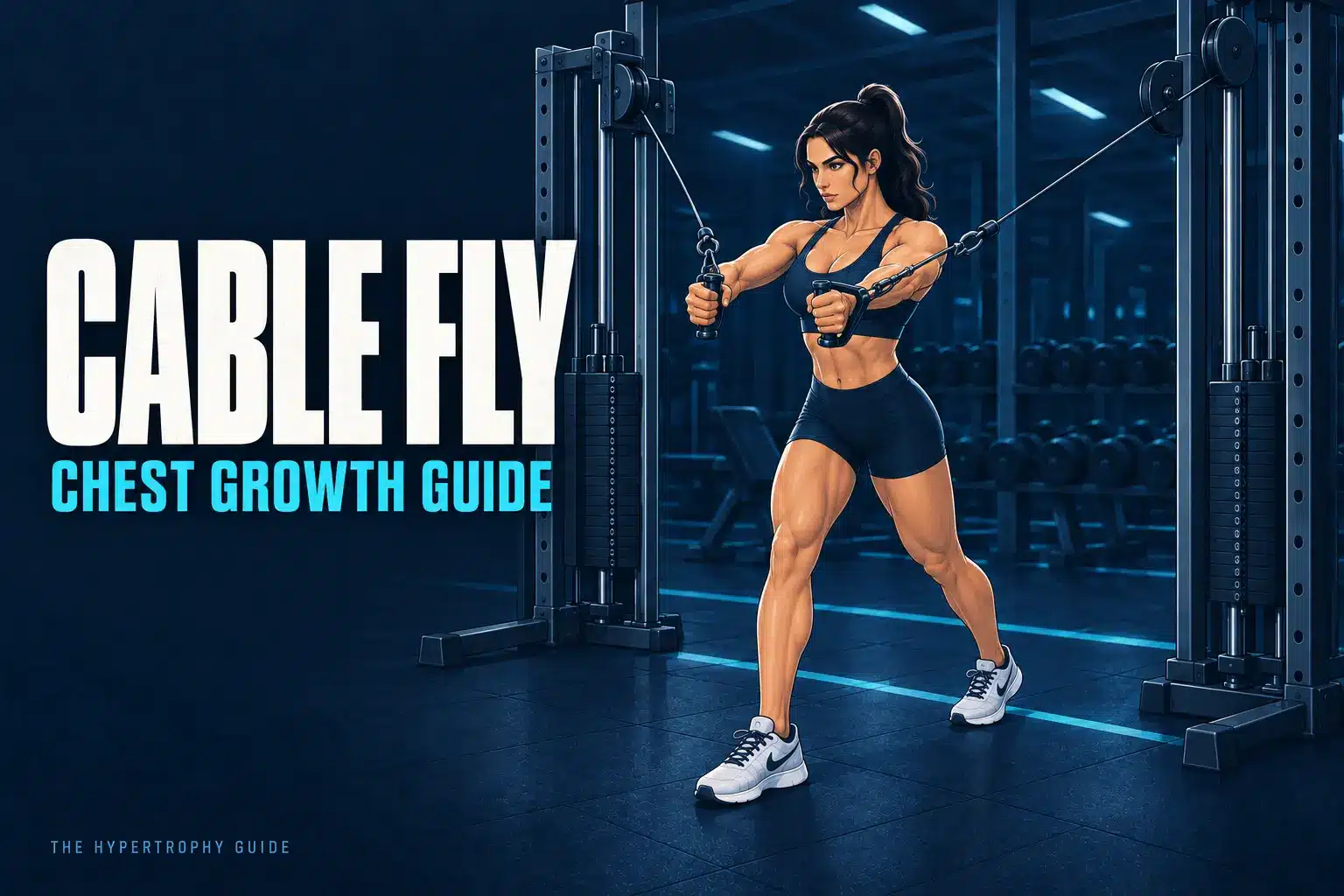 Lifter performing a standing cable fly with handles moving in a wide arc