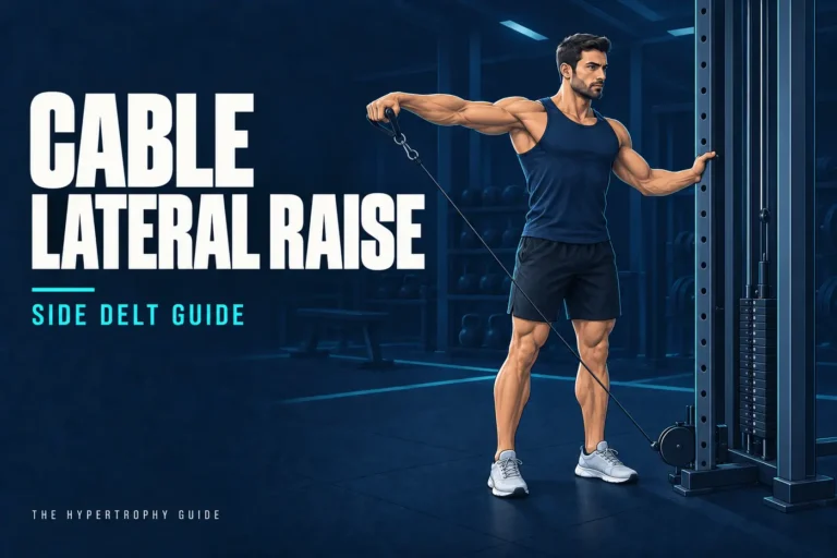 Lifter performing a one-arm cable lateral raise with the cable set low
