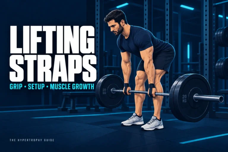 Lifter using fabric lifting straps for a barbell Romanian deadlift