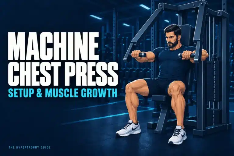 Lifter performing a seated machine chest press with the seat adjusted to chest height
