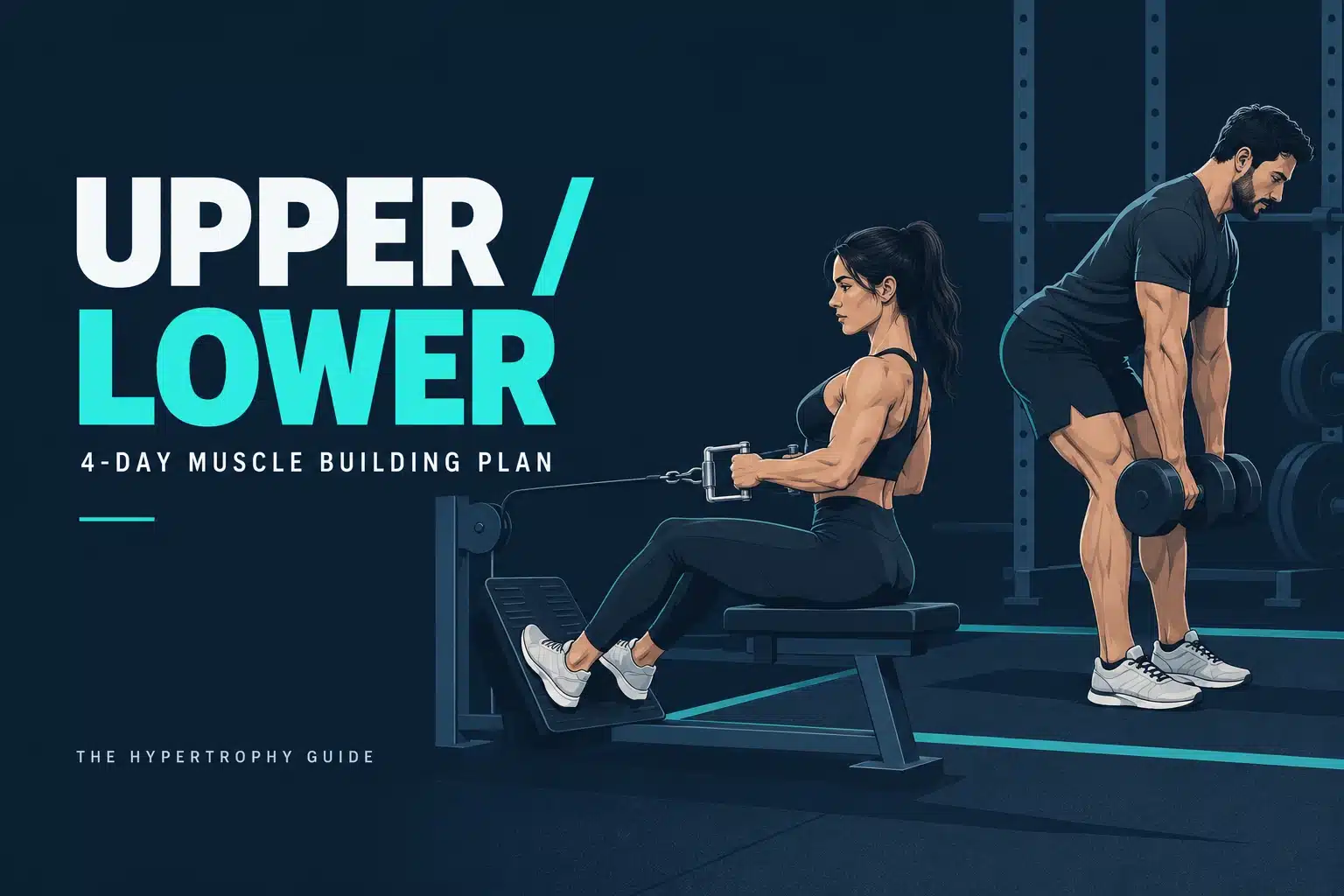 Illustration of a seated cable row and Romanian deadlift for an upper lower split for hypertrophy