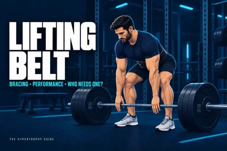 Lifter preparing for a deadlift while wearing a rigid leather weightlifting belt
