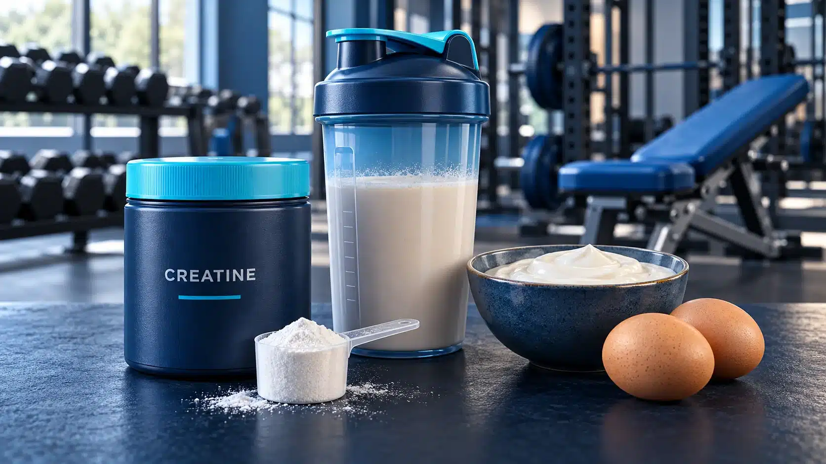 Creatine, a protein shaker and everyday protein foods