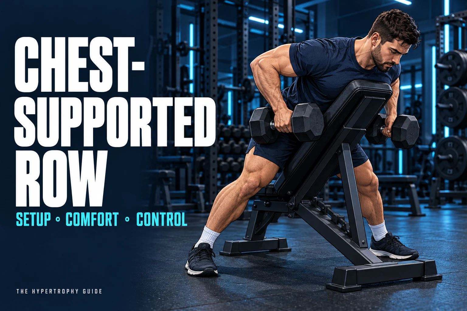 Illustration of a lifter performing a dumbbell chest-supported row on an incline bench.